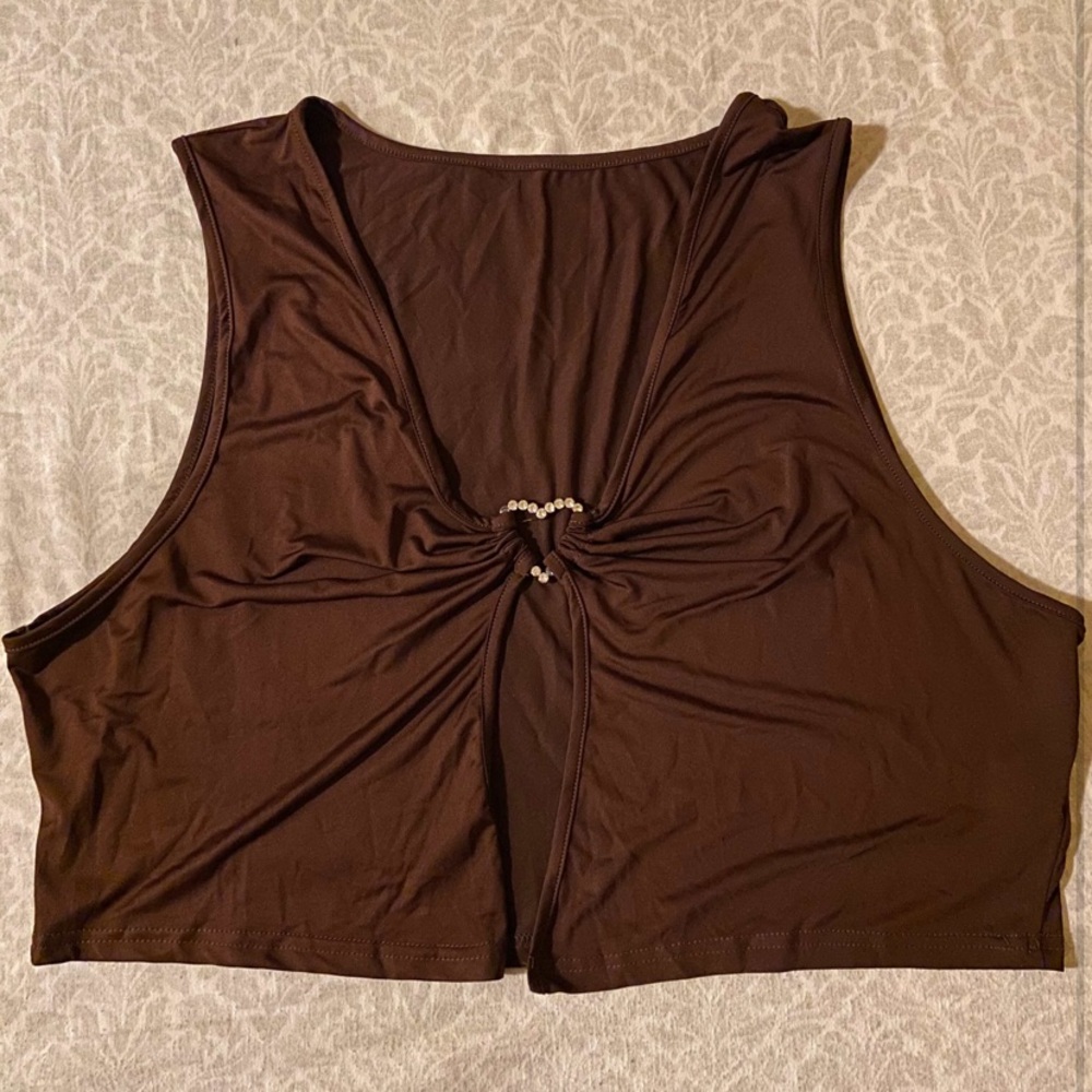 Rhinestone split front tank top